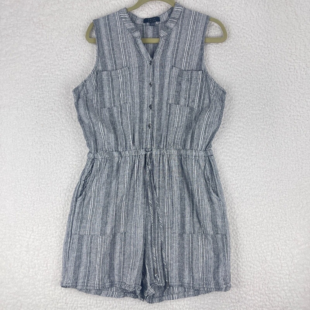Kelly Renee Linen‎ Rayon Blend Romper Womens Sleeveless Casual Button-Up Size L